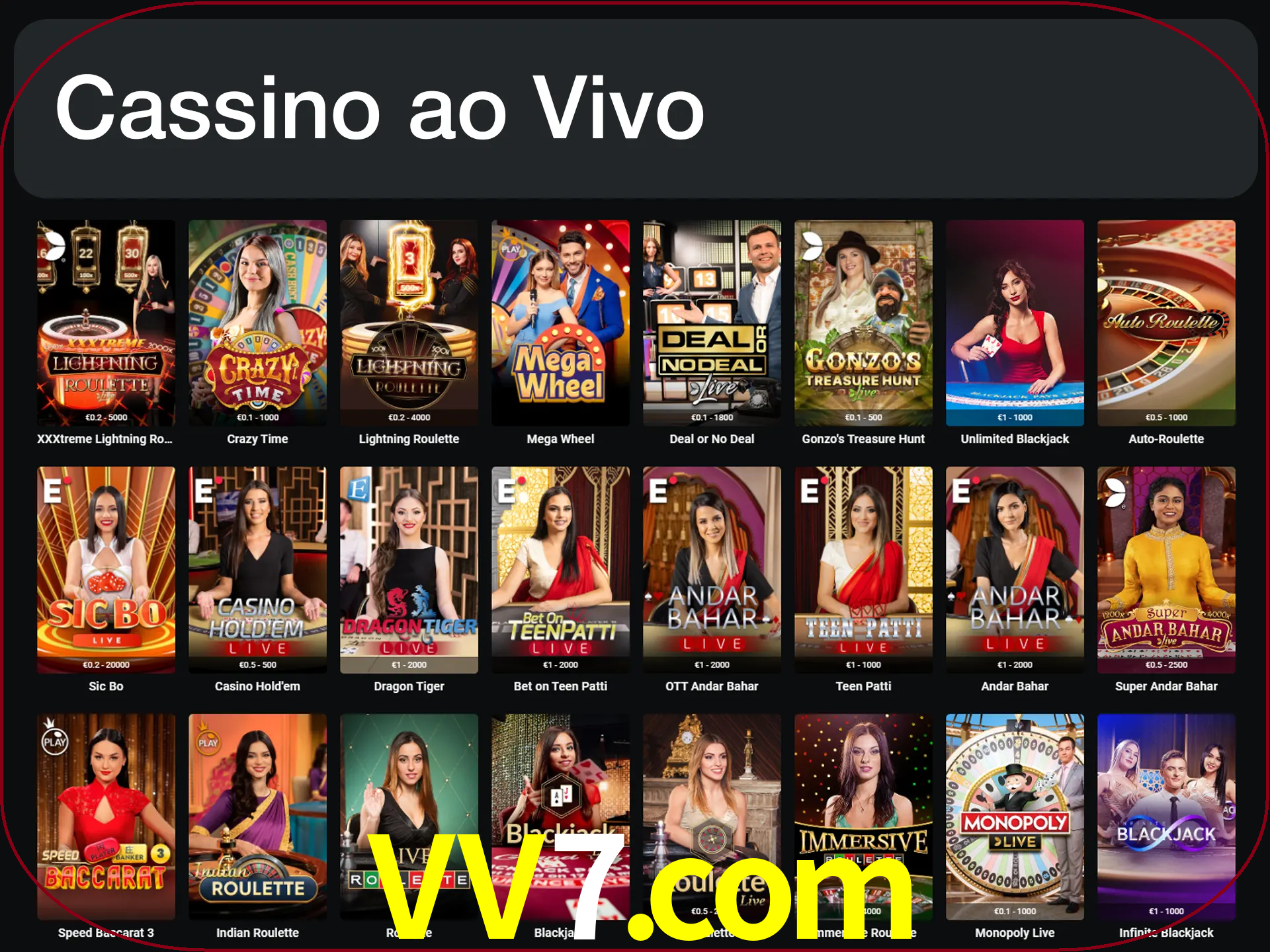 Jogue jogos de cassino com um verdadeiro dealer.