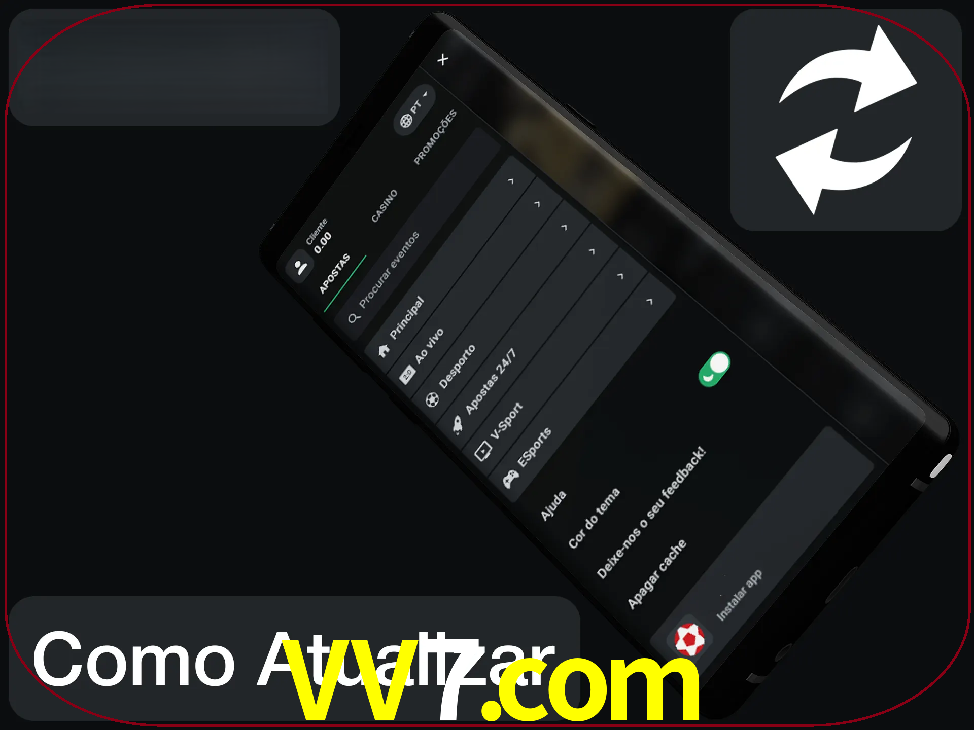 O aplicativo é atualizado automaticamente quando você faz o login.